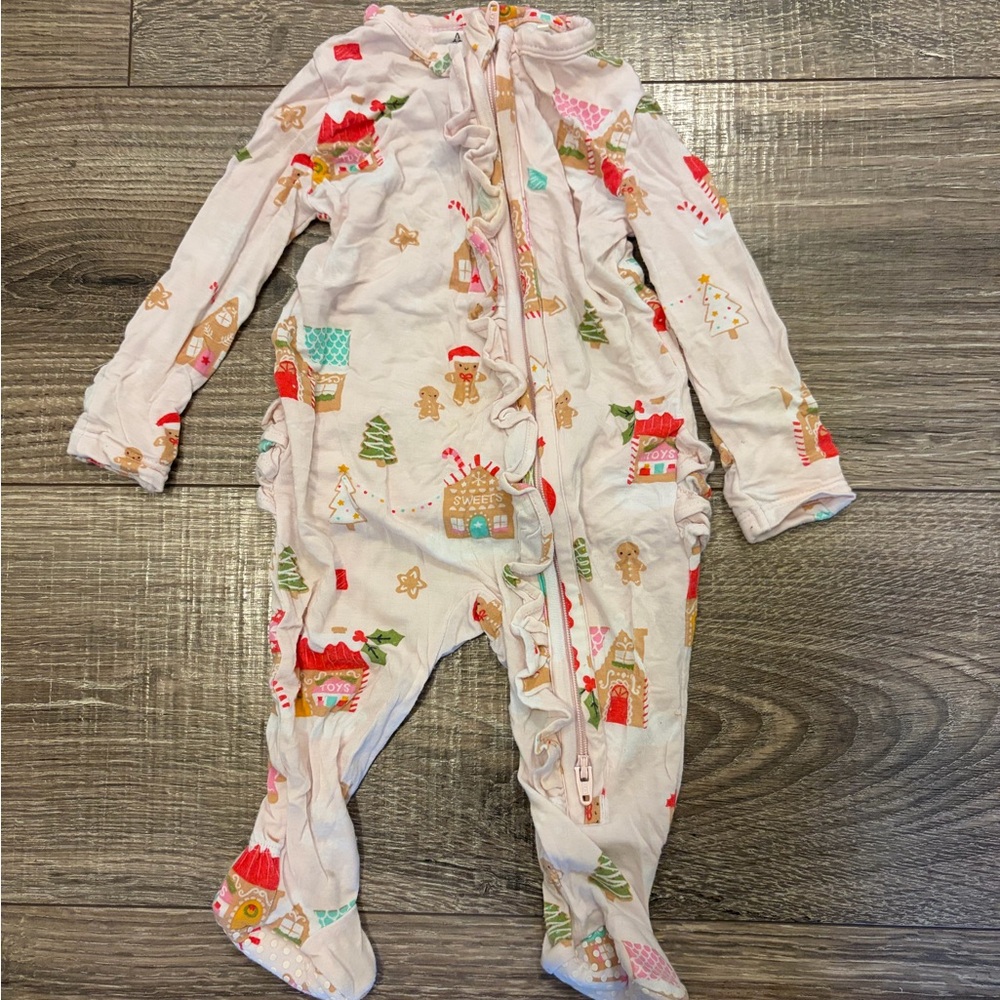 Angel Dear Light Pink Holiday Gingerbread Footed One-Piece